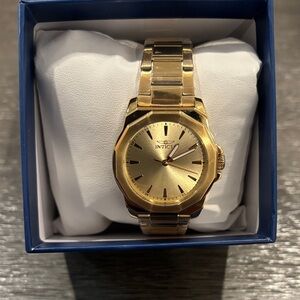 Invicta Gold Tone Minimalist Sunray Dial Watch